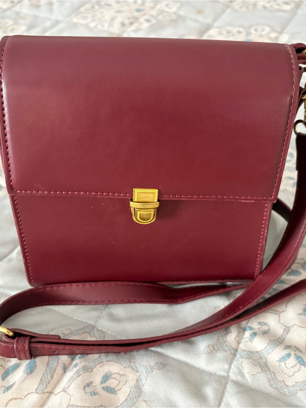 Rainbow Burgundy Crossbody Bag with Gold Hardware